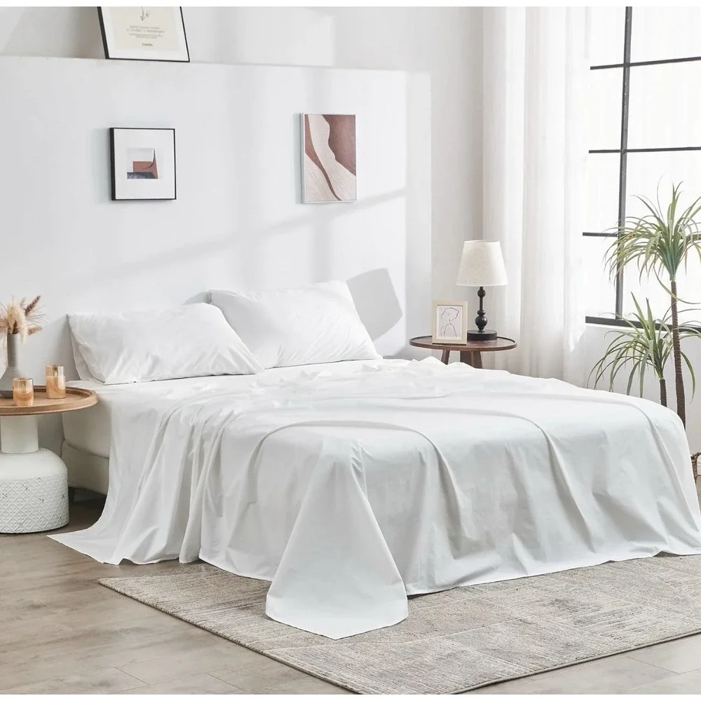 Doz by Sijo Organic Cotton Percale Sheet Set Cal King Snow (No Flat Sheet) NWT